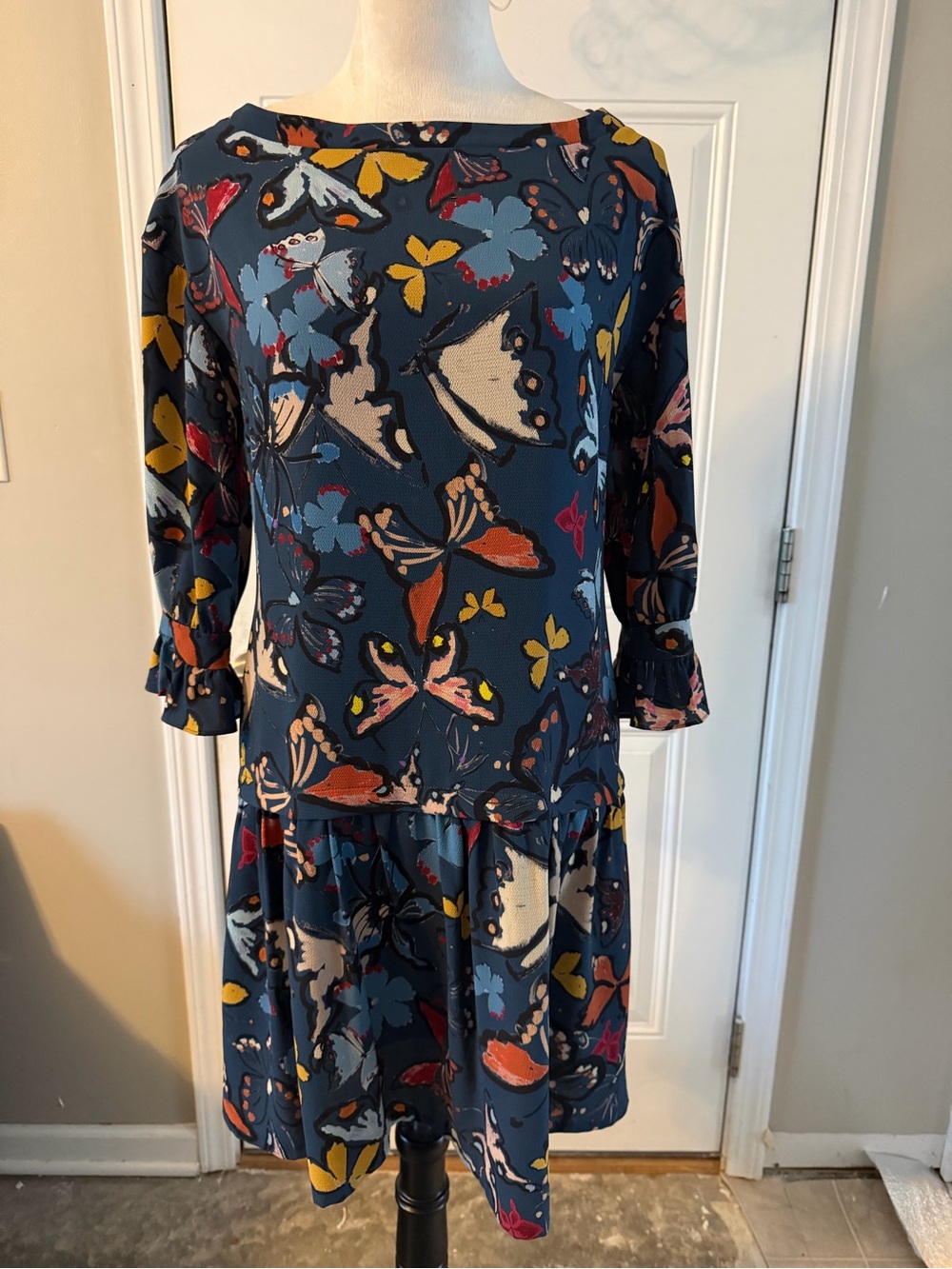 Weston Wear butterfly print drop-waist dress women’s size small Anthropologie